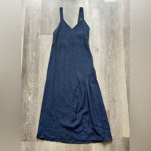 Tibi Asymmetric Gingham Seersucker Plaid Sleeveless Midi Dress Blue Black
